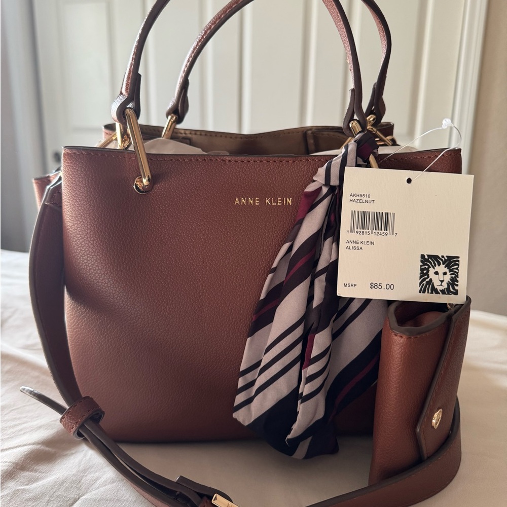Anne Klein Tan Satchel with Gold Accents